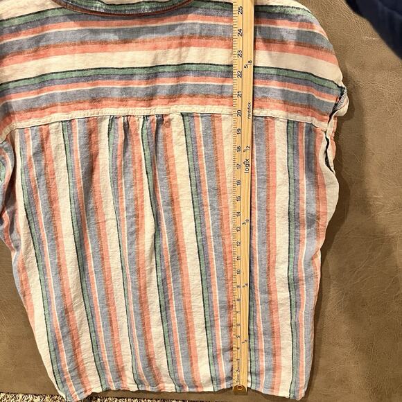 Orvis Linen Blend Shirt Womens Large Colorful Button Up Sleeveless Striped Top - Picture 9 of 11